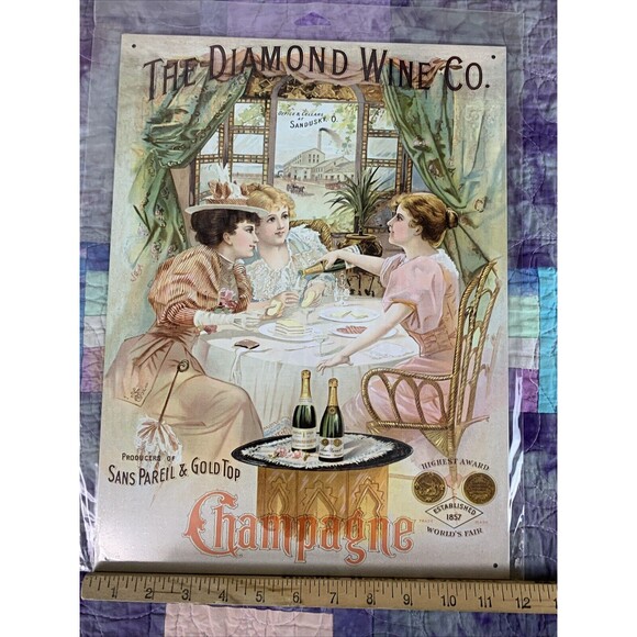 Champagne Metal Sign The Diamond Wine Company World’s Fair Decor Bar 16" x 12” - Picture 2 of 3
